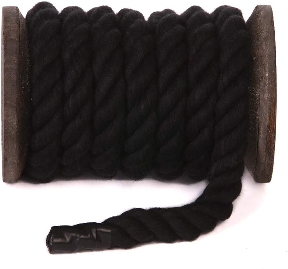 Natural Twisted Cotton Rope | (Black)(1/4 Inch x 50 Feet) | Made in The USA